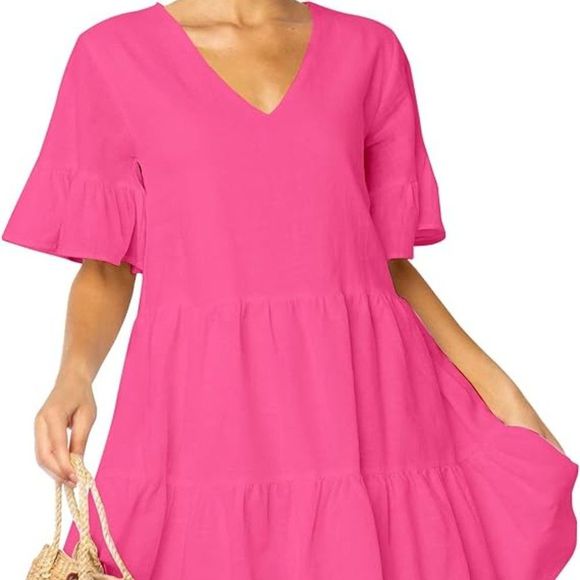 FANCYINN Cute Shift Tunic Dress Ruffle Swing Babydoll Size Large - Picture 3 of 5